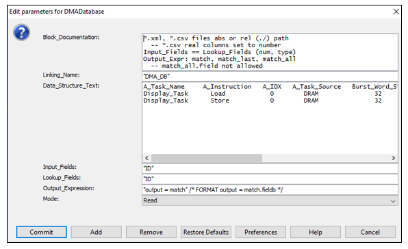 DMA Database Parameters