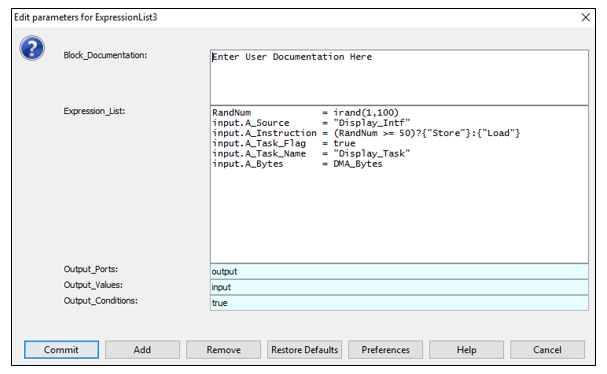 DMA ExpressionList Parameters