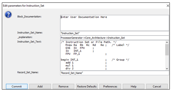 AEA InstructionSet Parameters