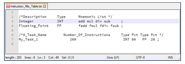 AEA Sample Instruction Table