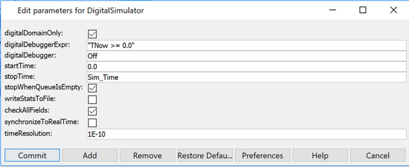 DPD Digital Simulator Parameters