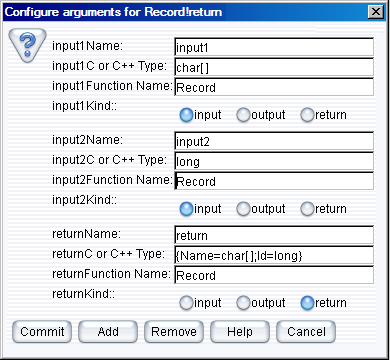 C or C++ Arguments Configuration for Record Model