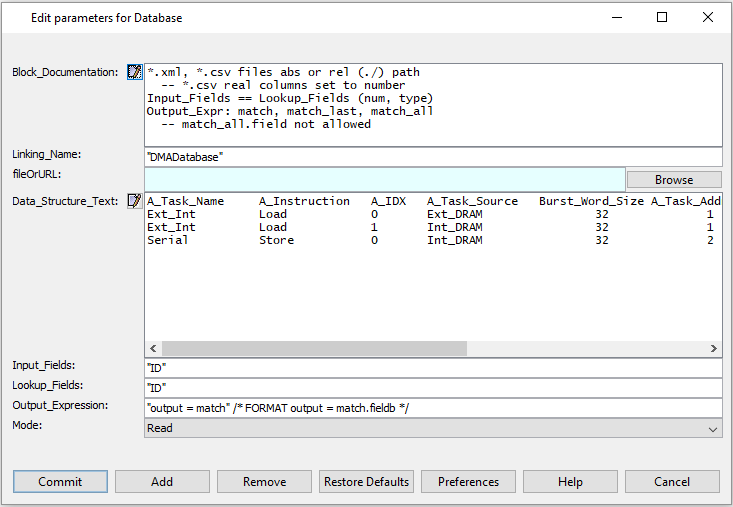 Parameters??for Database Block