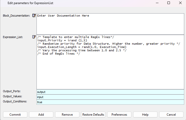 VisualSim model with parameters for the Processing block