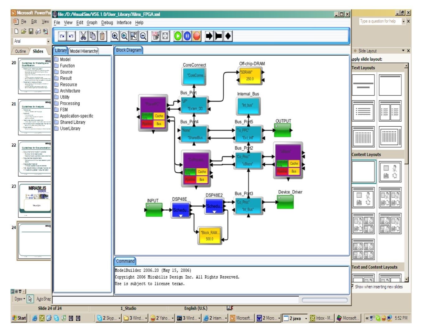 Figure 2 – Architecture model of the FPGA platform and peripheral using VisualSim FPGA components